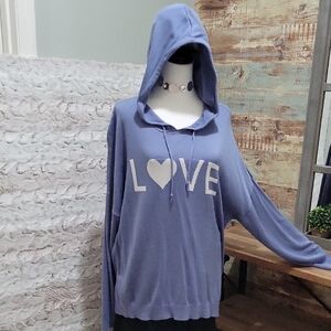 Rachel Zoe Hoodie Sweater Plus Sz 2X Periwinkle Blue Cashmere Blend Love Graphic